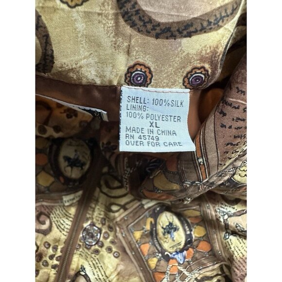 VTG 100% Silk Bomber Jacket Women’s XL Browns Horses Lined Equestrian Zip Front - Picture 4 of 9